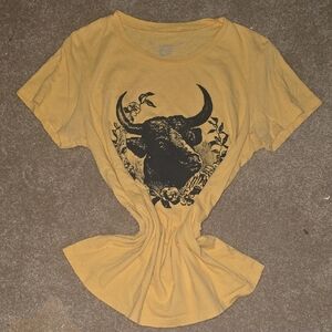 Yellow Graphic Bull Print Women's Top